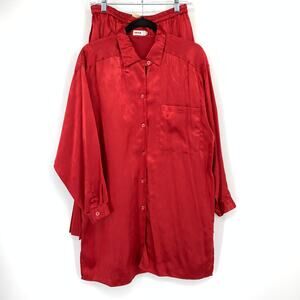 VTG Rodier 2 Piece Long Sleeve Top + Pleated Skirt Set Womens Size 42 US 10 Red